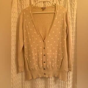 J. Jill Beige Cream Polka Dot V-Neck Cardigan